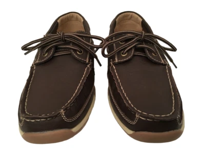 IZOD 16693 Men's Medium Dark Brown Lakeside Lace-Up Faux Leather Boat Shoes 8M - Image 1 of 4