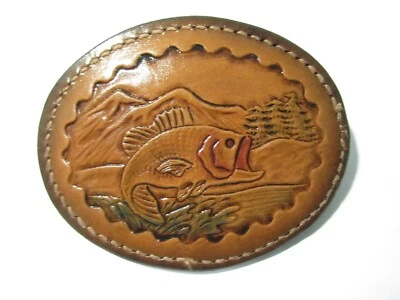 Hebilla de cinturón de cuero Fish Bass Hunter Accessories Inc Nuevo en paquete Bajo grande vintage Foto 1 de 4