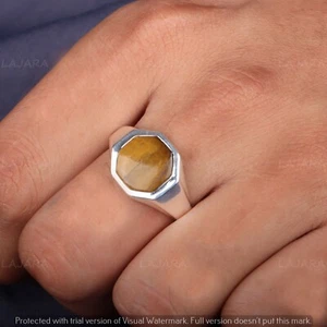 TIGER'S EYE SIGNET RING 925 STERLING SILVER RING CASTING MENS RING GIFT FOR HIM - Picture 1 of 2