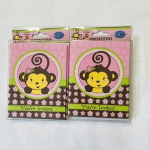 Baby Girl Monkey Birthday Party Invitations (16 ct) - Picture 1 of 6