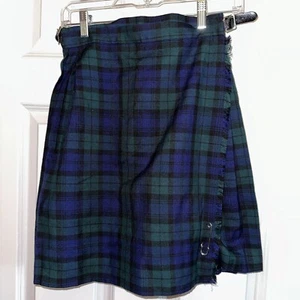 Glen Appin of Scotland Plaid Wrap skirt buckle kids blue Green Tartin Kilt sz14 - Picture 1 of 5