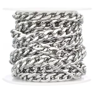 6x8mm Curb Chain - Platinum Color - 10 Feet - Craft Costume Jewelry Bulk - Picture 1 of 5