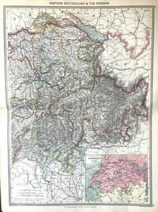 Map EASTERN SWITZERLAND & EGADIN Original antique good detail 1896 - Picture 1 of 2