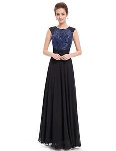 Ever Pretty Black Chiffon Blue Sequin Lace Evening Gown Formal Party Dress UK18 - Picture 1 of 12