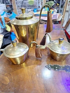 Vtg Lot Of 3  Copper Teapot, Creamer, Sugar Containers From INDIA - Picture 1 of 12