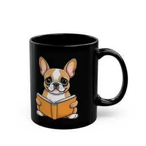 Französische Bulldogge liest ein Buch Tasse, süßer Hund, Kaffeetasse, Geschenk für Buchliebhaber, - Bild 1 von 8