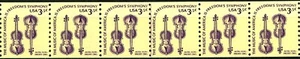 WEAVER VIOLINS Coil Strip of 6 Line in Center MNH Dull Gum Scott's 1813 - Picture 1 of 2