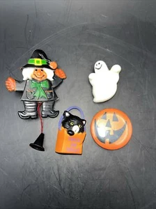 Vintage 4 Halloween Pins Movable Witch Glow Dark - Picture 1 of 3