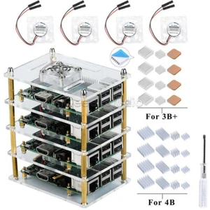 Acrylic Cluster Case 4-Layer with Cooling Fan for Raspberry Pi 4 Model B /3B+/2B - Picture 1 of 30