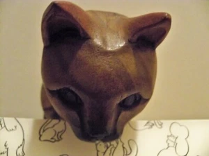 Handmade Hand Carved Wooden Brown Cat Figure Shelf Sitter 9"Lx4.5Hx2"W-Vintage - Picture 1 of 5
