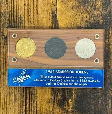 1962 LOS ANGELES DODGERS ADMISSION (3) TOKENS IN DISPLAY GRAND OPENING SEASON - Image 1 of 4