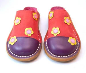 DE OSU -Spain -Girls Red Purple Leather Flower Clogs -Shoes -European 24 -Size 7 - Picture 1 of 5