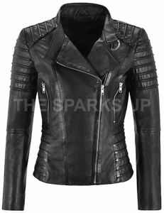 Womens Stylish Moto Biker Casual Halloween Party Wear Genuine Leather Jacket - Picture 1 of 4