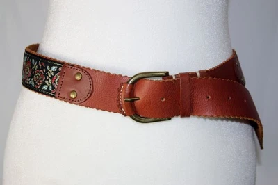 Anthropologie Lucky Penny Women's Belt Leather Embroidered Floral Tapestry Boho - Image 1 of 4