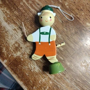 Vintage 60s Germany Christmas Dancing Cat 4" Wooden Ornament - Picture 1 of 5