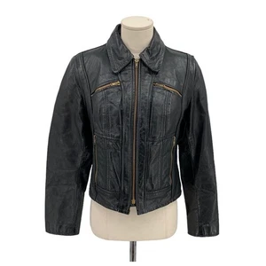Vintage Wilson's Leather TALON ZIPPER Moto Café Racer Jacket Womens Size 8 - Picture 1 of 15