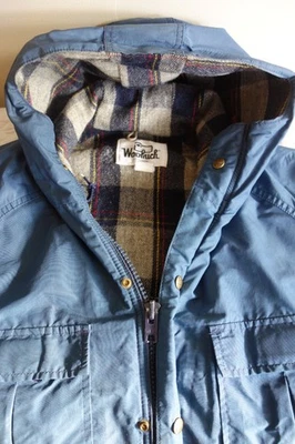 Vtg WOOLRICH Plaid Wool Lining Hooded Winter Blue Jacket – Men’s Med? - Image 1 of 4