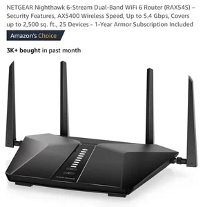 NETGEAR Nighthawk WiFi 6 Router (RAX54S) AX5400 5.4Gbps Wireless Speed - Photo 1/11