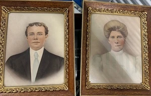 Antigua fotografía coloreada de hombre y mujer enmarcada original ¡BONITA! Años 1880-1920 - Imagen 1 de 5