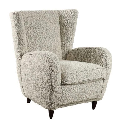Vintage Armchair White Fabric Wood Italy Design 1950s Original - Image 1 of 4