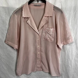 Vintage Danielle Dumar German Made Pink Blouse Satin Sleep Shirt 38 Embroidered - Picture 1 of 24