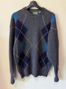Vintage Savile Row Sweater Mens Large Wool Shetland Argyle Pullover England 90s - Picture 1 of 17