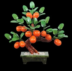Jade Tangerine Bonsai Hardstone Gemstone Tree Fruit Plant Home Decor Feng Shui - Picture 1 of 3
