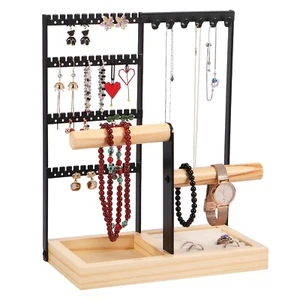 Necklace Jewellery Stand Holder Wooden Organizer Tabletop Storage Ring Keys Tray - Picture 1 of 8