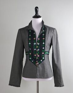 NANETTE LEPORE Vintage Ruffle Velvet Embroidered Striped Jacket Top Size 4