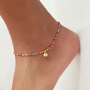 Cavigliera con perline colorate riso guscio in lega alla moda regalo per donna lei - Foto 1 di 12