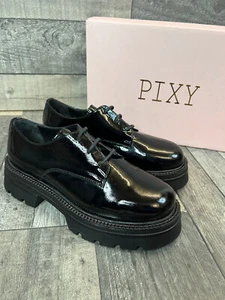 Pixy Anthropologie Oxford Zapatos con Cordones Reino Unido 5 UE 38 Negro Charol Grueso - Imagen 1 de 14