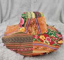 Womens Hat Multicolor Wide Brim Boho Hippie Handcrafted Patch Frayed Sun Cap
