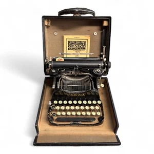 Macchina da scrivere antica 1914 Corona 3 pieghevole nero lucido con custodia - Foto 1 di 24