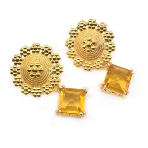 Best Quality Citrine Quartz Gemstone Gold Plated Jewelry Earring 1.5" p618 - Picture 1 of 5