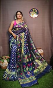 Allover Zari Work Resham Silk Hand Made Dhakai Jamdani Saree For Women Wear