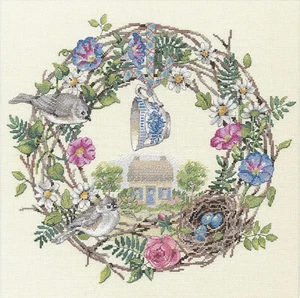 Cross Stitch Kit ~ Dimensions Gold Collection Cottage Wreath #70-35427 - Picture 1 of 8