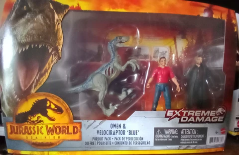 NEW Mattel Jurassic World Dominion Owen & Velociraptor Blue Action Figure 3-Pack Cover