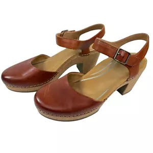 Aetrex Finley Brown Leather Closed Toe Heel Cork Platform Comfort Clog Size 10 - Picture 1 of 11