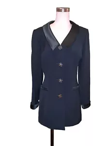 Sunny Choi Saks Fifth Ave Green Silk Trim Rhinestone Button Blazer Sz 8 Jacket - Picture 1 of 8