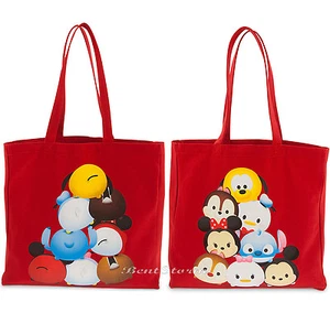 Tsum-Tsum RED Soft Canvas Reusable Shopping Bag Purse Beach Tote Disney Store - Picture 1 of 3