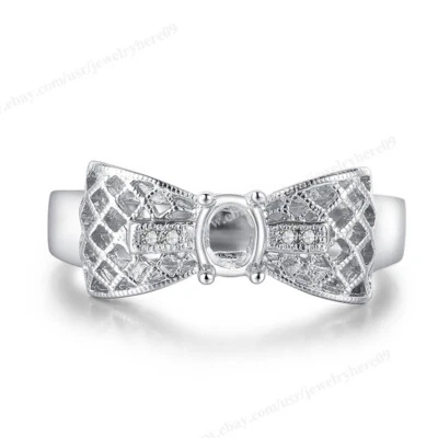 Solid 10k White Gold Semi Mount Ring Bow-knot Oval Shape 6x4mm Women's Jewelry - Image 1 of 4