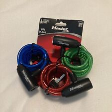 Master Lock Bike Lock/Cable BLUE-GREEN-RED 3-Pack (w/3 Keys) 6 feet long - NEW!