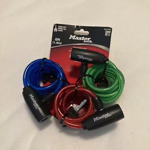 Master Lock Bike Lock/Cable BLUE-GREEN-RED 3-Pack (w/3 Keys) 6 feet long - NEW! - Picture 1 of 13