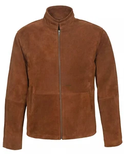 New Men Tan Suede Leather Jacket 100% Real Suede Made To Measure Fashion Jacket - Picture 1 of 9