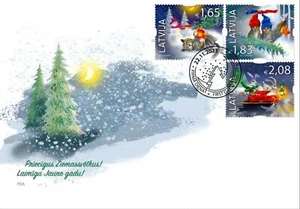 Latvia 2023 Merry Cristmas full stamp set MNH , cat, owl, bunny FDC - Picture 1 of 1
