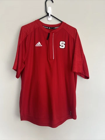 Adidas NC State Wolfpack Golf Shirt Mens Large Red 1/4 Zip Short Sleeve NCSU Cover