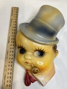 Cute Kitch Chalkware Wallhanging Boy Man Pipe Bowtie and Hat Vintage - Picture 1 of 10