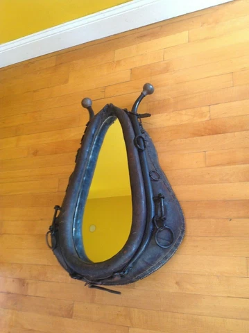 Leather Equestrian Horse Saddle Mirror Antique 26 x 18 Cowboy Style  Vintage Cover