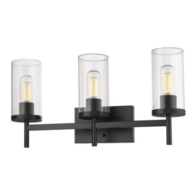 Luz de tocador de baño Golden Lighting Winslett 3 luces 23" W - mate negro/claro Foto 1 de 4