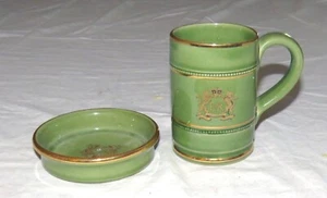 Tazza Denby Green & Gold 4 pollici e piatto 4,1/4 pollici QE2 incoronazione 2 giugno 1953 - Foto 1 di 7